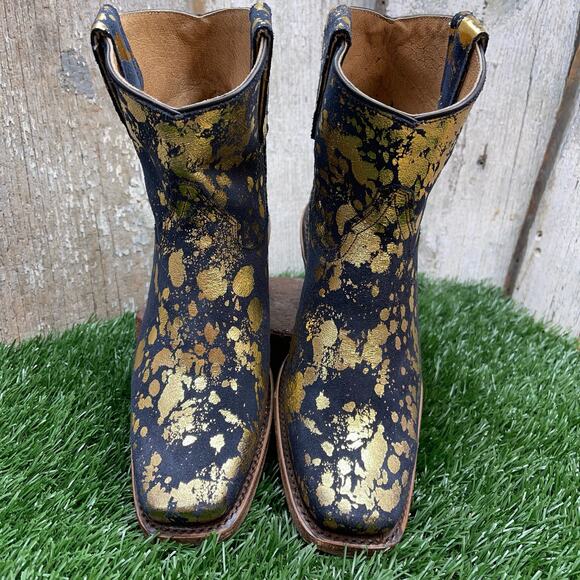 CoFi Leathers Charcoal Gold Metallic Short Cowboy Boots Women's 6.5 - Picture 4 of 8